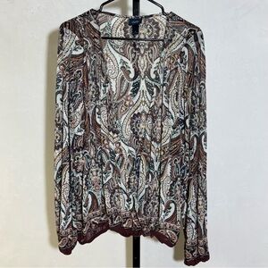 Elegant XL Lightweight Paisley Print Daytrip Cardigan- Brown/White